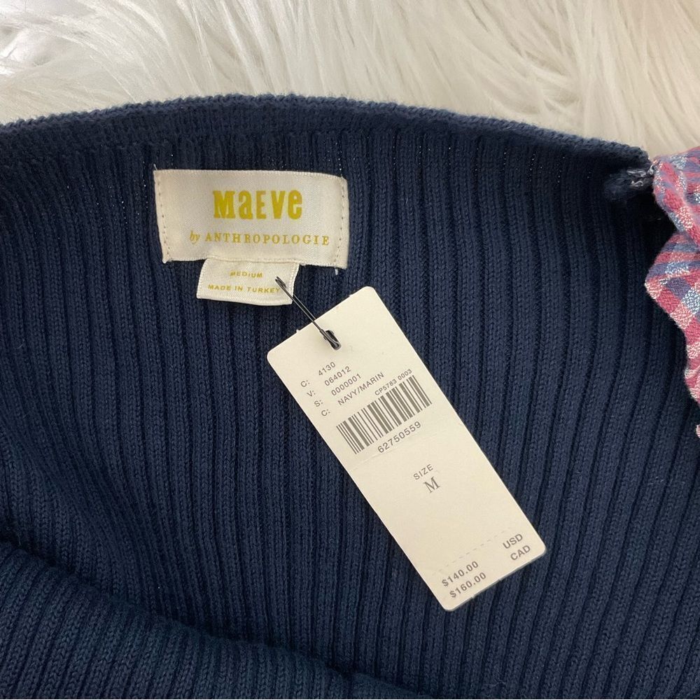 NEW Maeve By Anthropologie Navy Blue Rib Knit Short Puff Sleeves Sweater Dress M - Picture 9 of 13